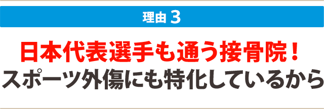 ３：日本代表選手も通う接骨院！ スポーツ外傷にも特化しているから